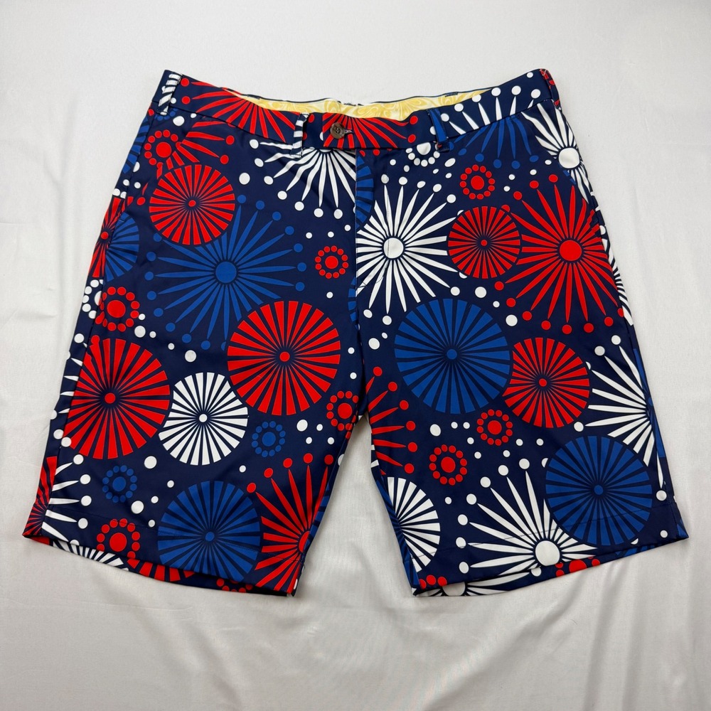 Loudmouth Golf Shorts Mens 38 Blue Red White Firework Burst Patriotic 4th July